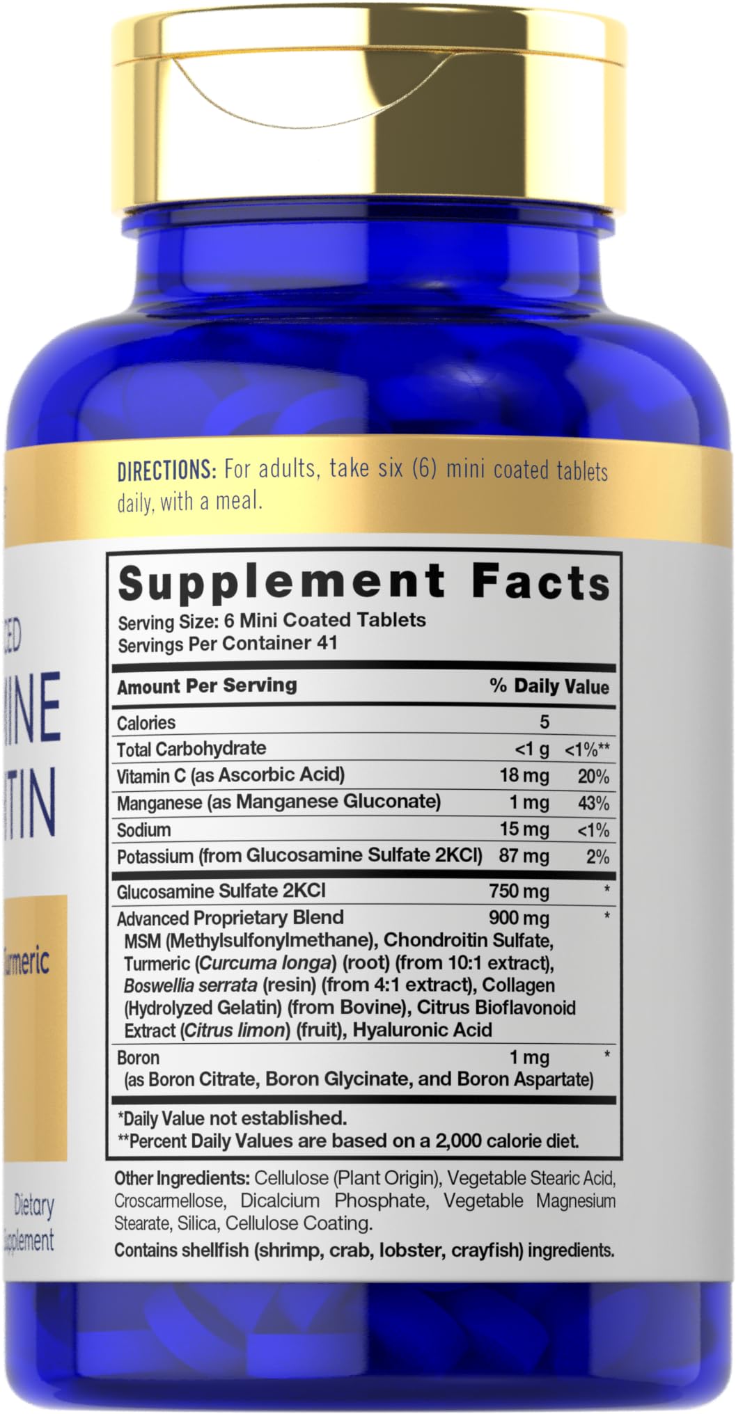Carlyle Glucosamine Chondroitin MSM Turmeric | 250 Mini Tablets | Non-GMO and Gluten Free